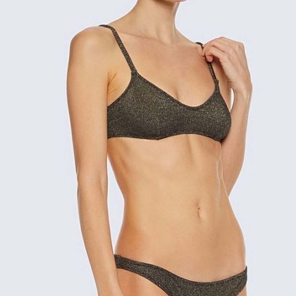 Solid & Striped Logan Bikini Top Medium Navy Gold Glitter